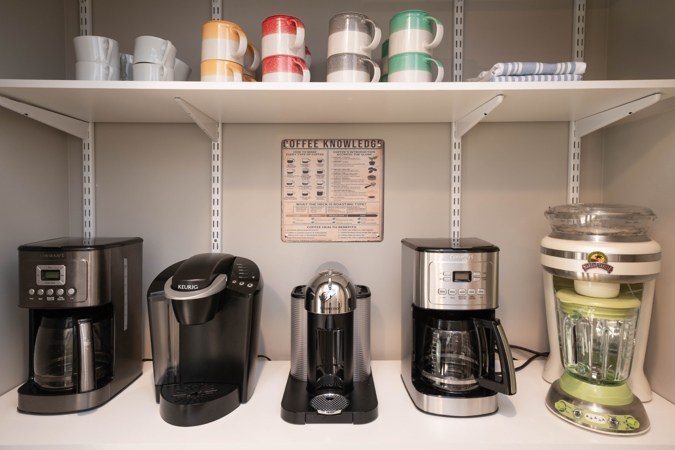 Coffee station with drip, Keurig and Nespresso coffee makers