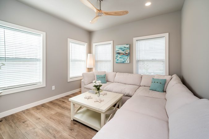 Sunroom with a large sectional sofa